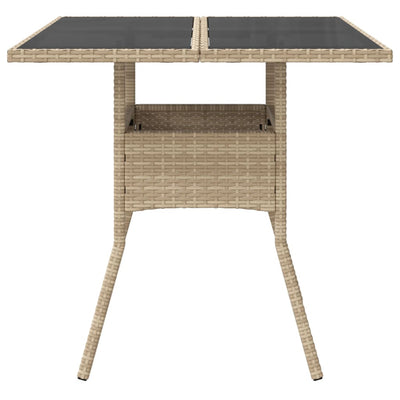 Puutarhapöytä lasilevyllä beige 80x80x75 cm polyrottinki