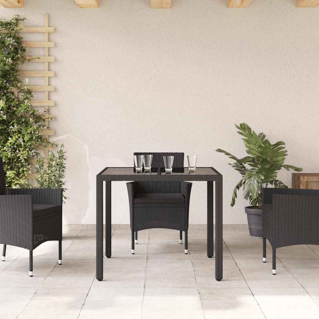 Musta puutarhapöytä Cian 90x90x75cm (lasilevyllä polyrottinki)