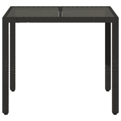 Puutarhapöytä lasilevyllä musta 90x90x75 cm polyrottinki
