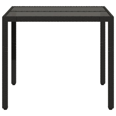Puutarhapöytä lasilevyllä musta 90x90x75 cm polyrottinki