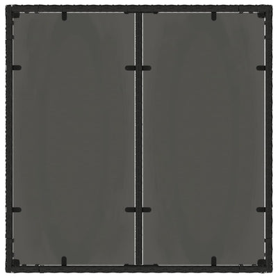 Puutarhapöytä lasilevyllä musta 90x90x75 cm polyrottinki