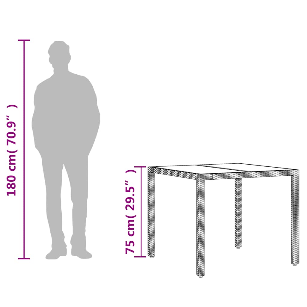 Musta puutarhapöytä Cian 90x90x75cm (lasilevyllä polyrottinki)