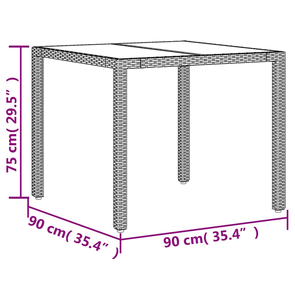Musta puutarhapöytä Cian 90x90x75cm (lasilevyllä polyrottinki)