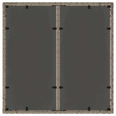 Puutarhapöytä lasilevyllä harmaa 90x90x75 cm polyrottinki