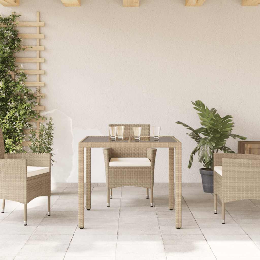 Beige puutarhapöytä Cian 90x90x75cm (lasilevyllä polyrottinki)