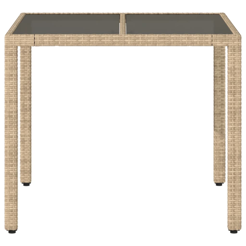 Beige puutarhapöytä Cian 90x90x75cm (lasilevyllä polyrottinki)