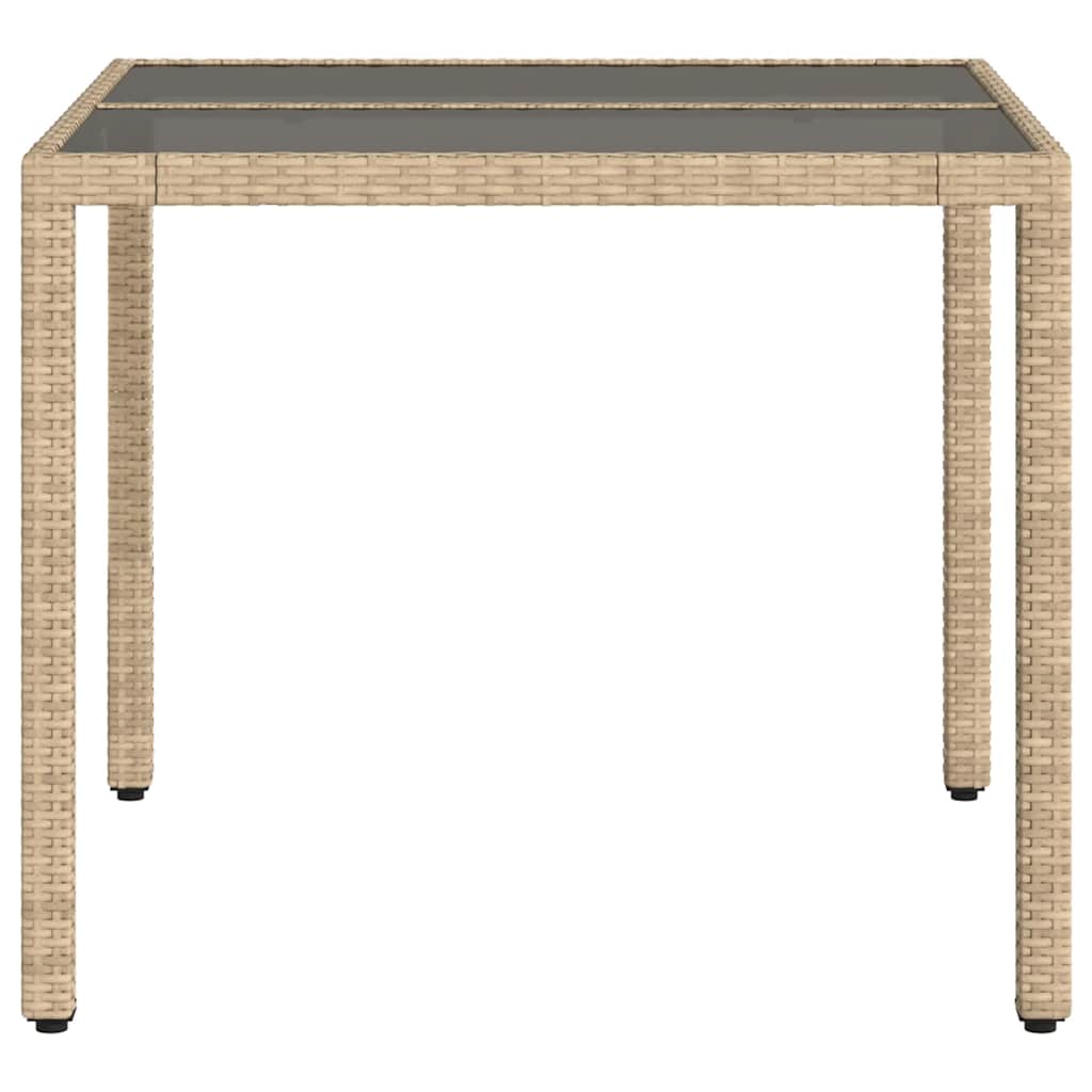 Beige puutarhapöytä Cian 90x90x75cm (lasilevyllä polyrottinki)