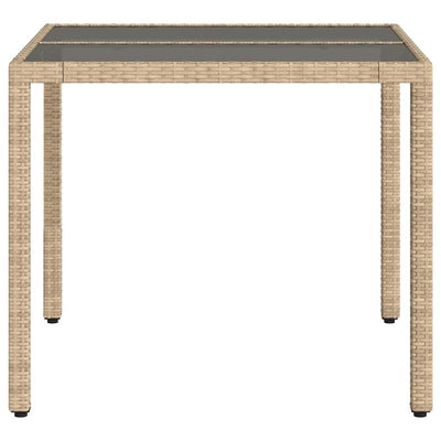 Beige puutarhapöytä Cian 90x90x75cm (lasilevyllä polyrottinki)