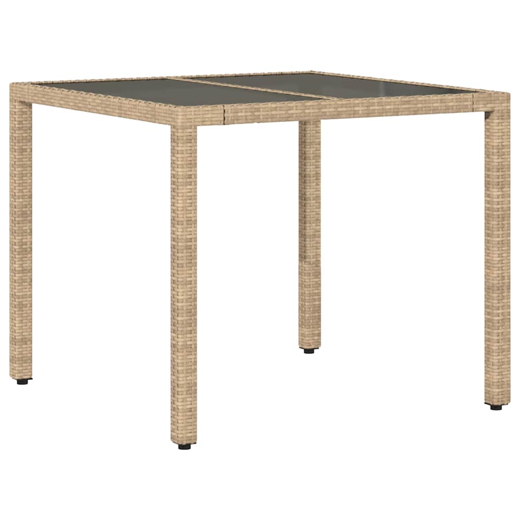 Beige puutarhapöytä Cian 90x90x75cm (lasilevyllä polyrottinki)