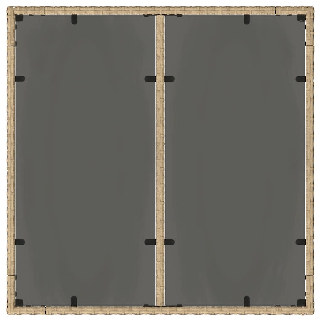 Beige puutarhapöytä Cian 90x90x75cm (lasilevyllä polyrottinki)