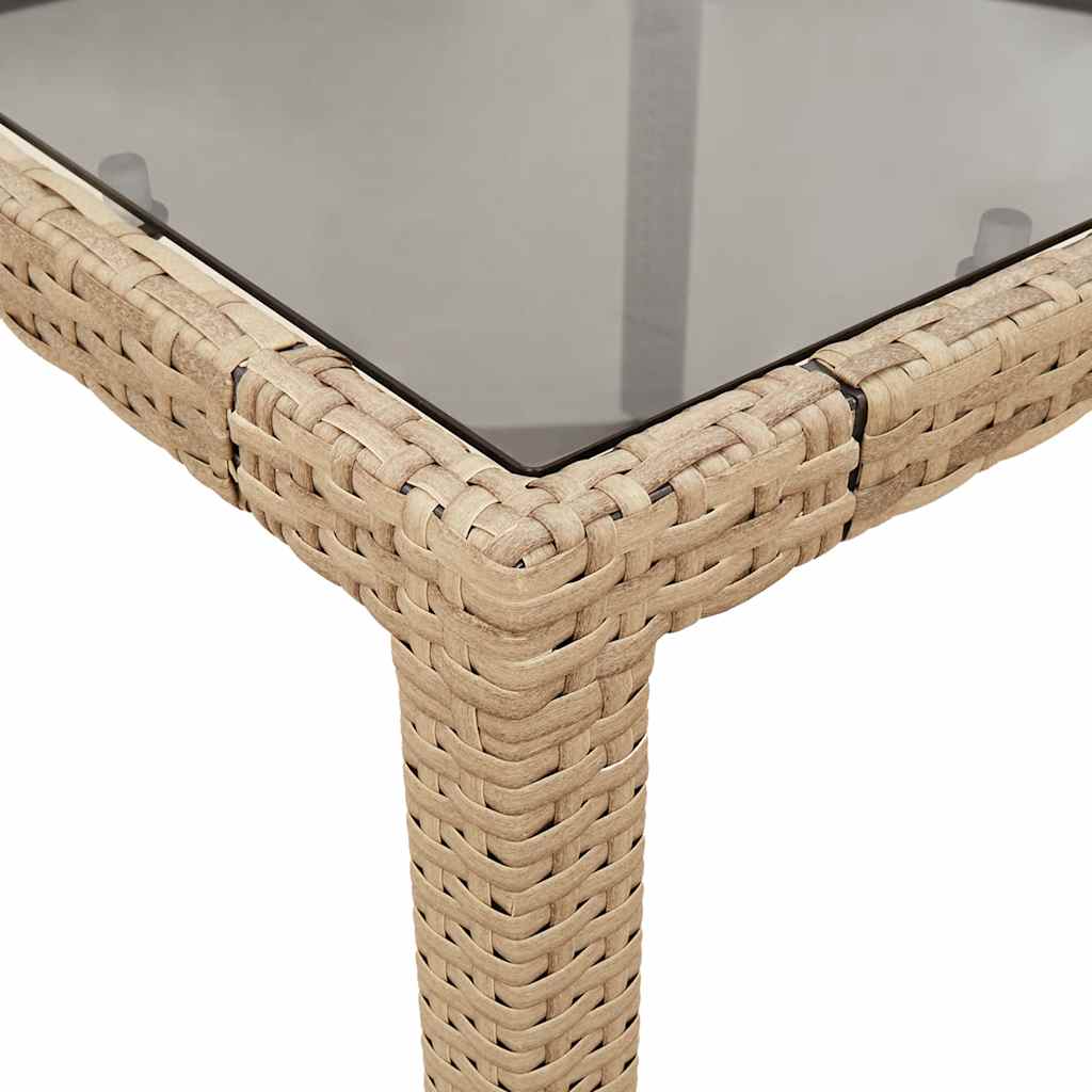Beige puutarhapöytä Cian 90x90x75cm (lasilevyllä polyrottinki)