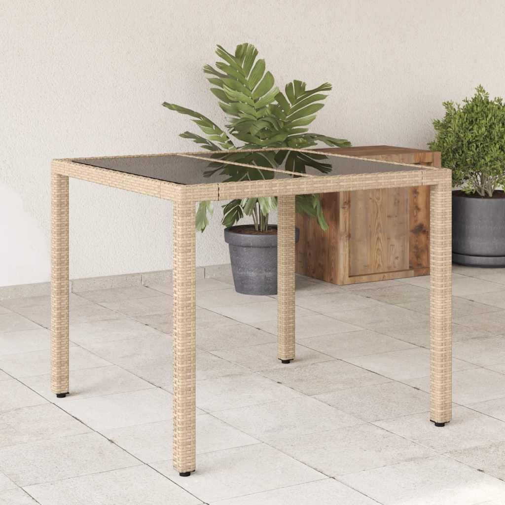 Beige puutarhapöytä Cian 90x90x75cm (lasilevyllä polyrottinki)