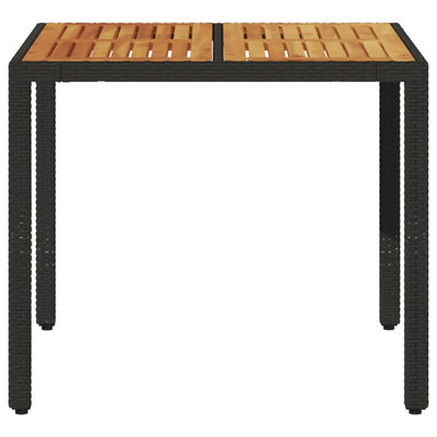 Puutarhapöytä akasiapuu ja polyrottinki musta 90x90x75 cm