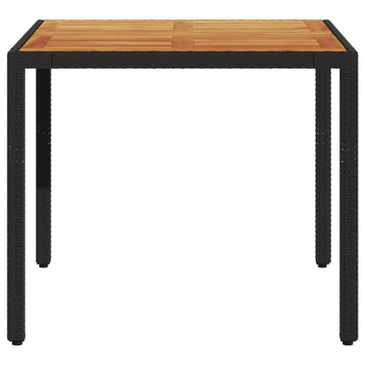 Puutarhapöytä akasiapuu ja polyrottinki musta 90x90x75 cm