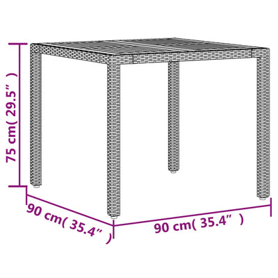 Puutarhapöytä akasiapuu ja polyrottinki musta 90x90x75 cm