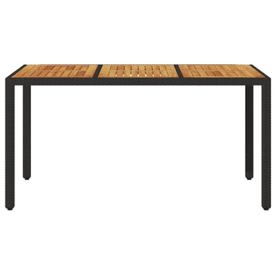 Puutarhapöytä akaasia pöytälevy musta 150x90x75 cm polyrottinki