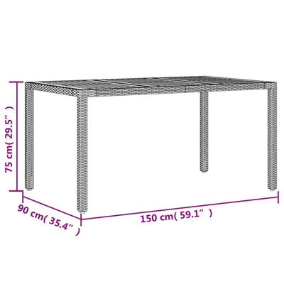 Puutarhapöytä akaasia pöytälevy musta 150x90x75 cm polyrottinki