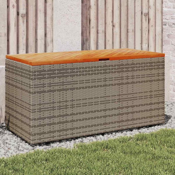 Harmaa puutarhan säilytyslaatikko Hatcu 110x50x54cm (polyrottinki)