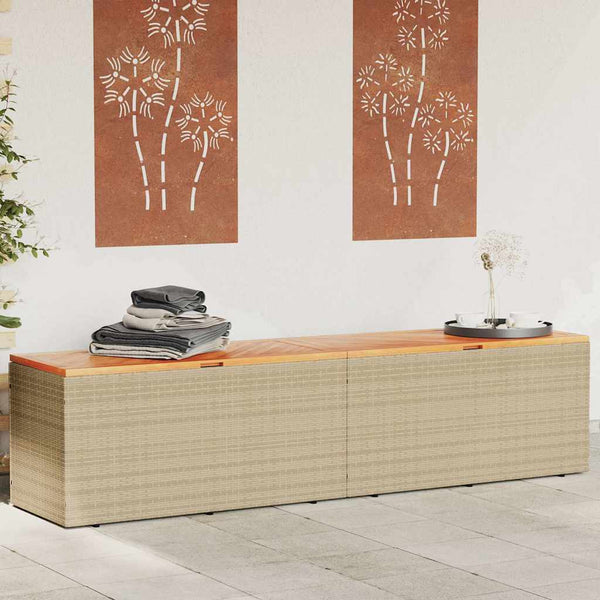 Beige puutarhan säilytyslaatikko Hatcu 220x50x54cm (polyrottinki)