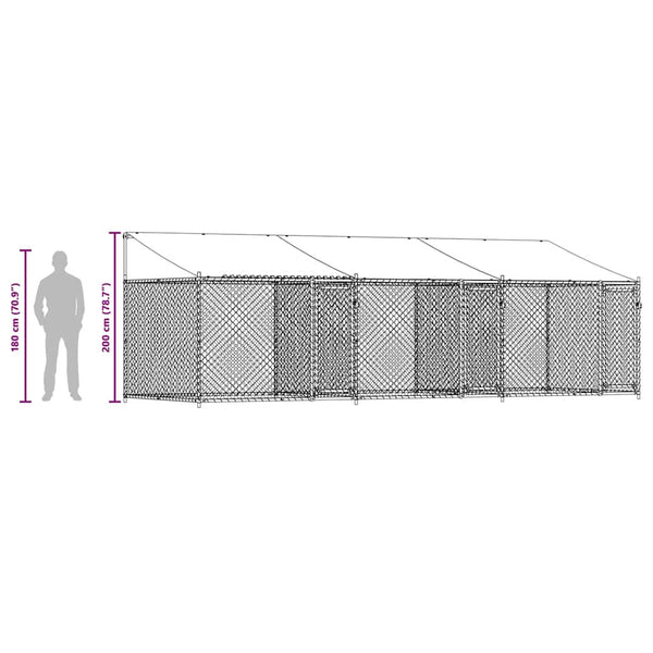 Koiranhäkki katolla ja ovilla harmaa 6x2x2 m galvanoitu teräs