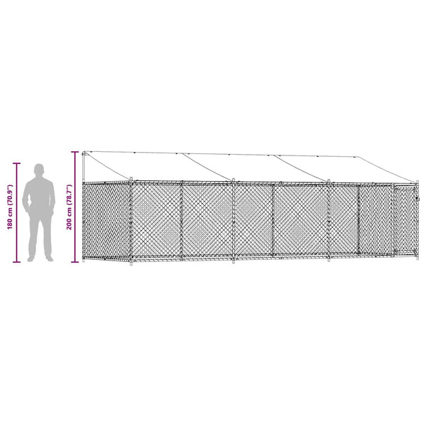 Koiranhäkki katolla ja ovella harmaa 6x2x2 m galvanoitu teräs