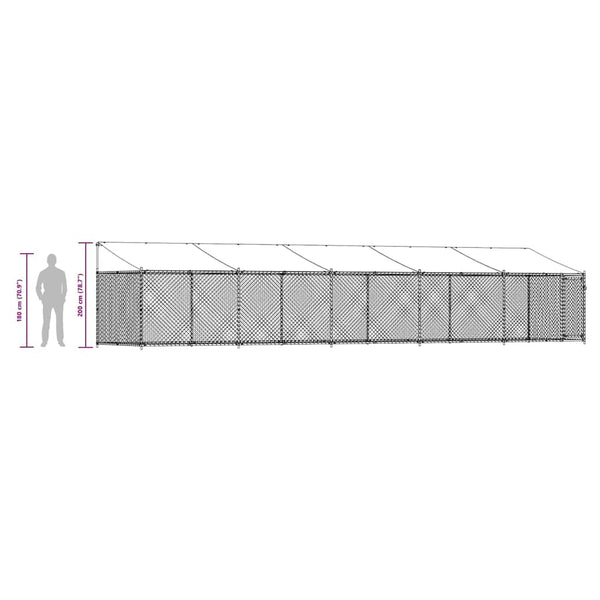 Koiranhäkki katolla ja ovella harmaa 10x2x2 m galvanoitu teräs