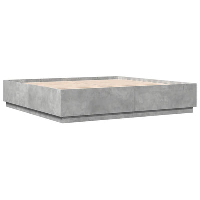 Sängynrunko LED-valoilla betoninharmaa 200x200 cm tekninen puu
