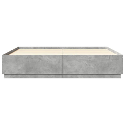 Sängynrunko LED-valoilla betoninharmaa 200x200 cm tekninen puu