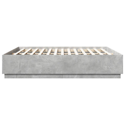 Sängynrunko LED-valoilla betoninharmaa 200x200 cm tekninen puu