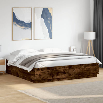 Sängynrunko LED-valoilla savutammi 200x200 cm tekninen puu