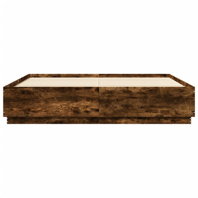Sängynrunko LED-valoilla savutammi 200x200 cm tekninen puu