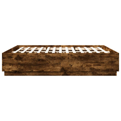Sängynrunko LED-valoilla savutammi 200x200 cm tekninen puu