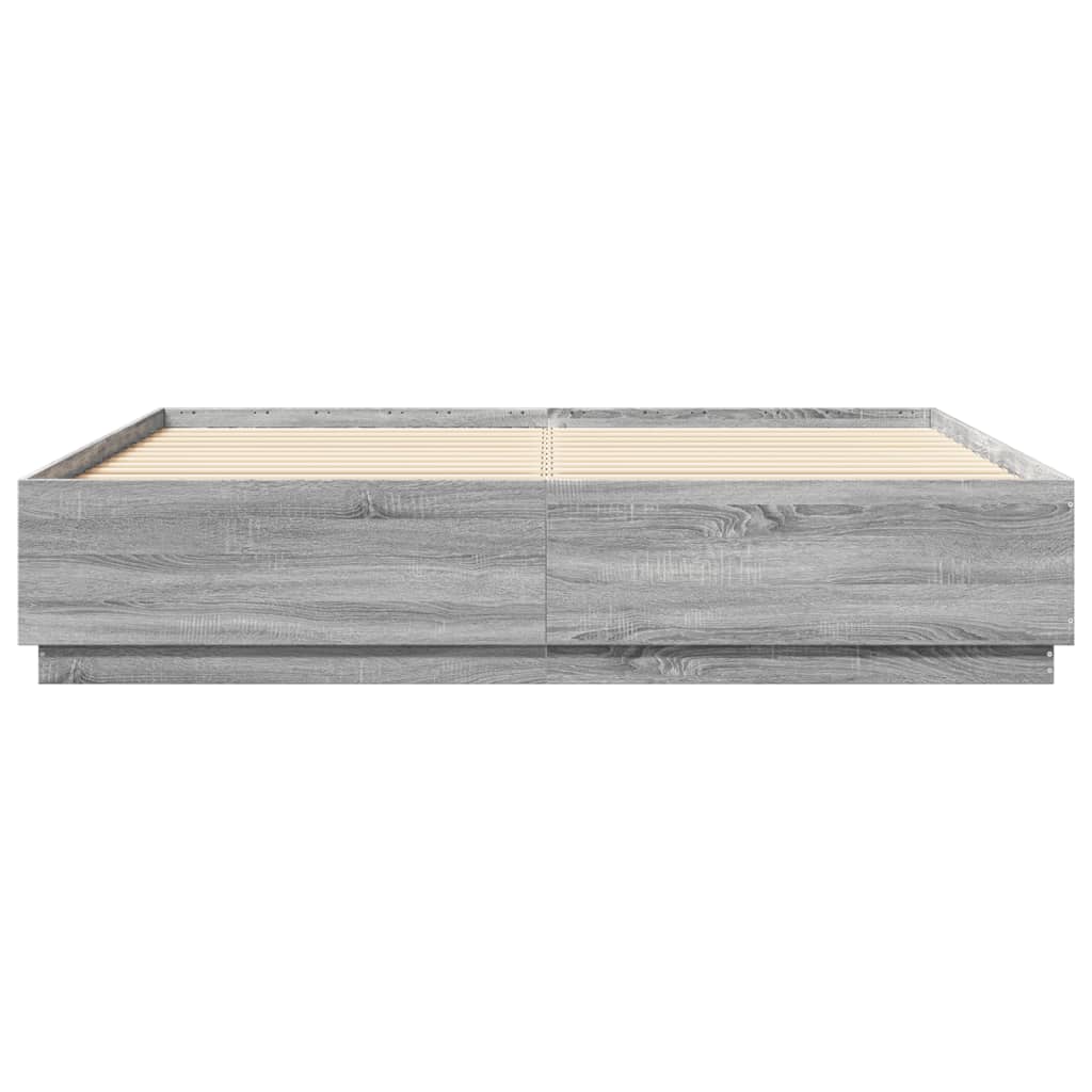 Harmaa sängynrunko Tonio 200x200cm (led-valoilla, sonoma, puinen)