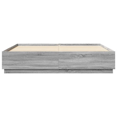 Sängynrunko LED-valoilla harmaa Sonoma 200x200 cm tekninen puu