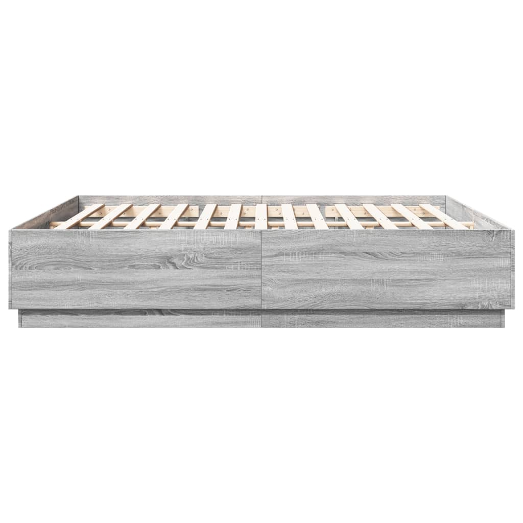Harmaa sängynrunko Tonio 200x200cm (led-valoilla, sonoma, puinen)