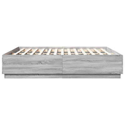 Sängynrunko LED-valoilla harmaa Sonoma 200x200 cm tekninen puu