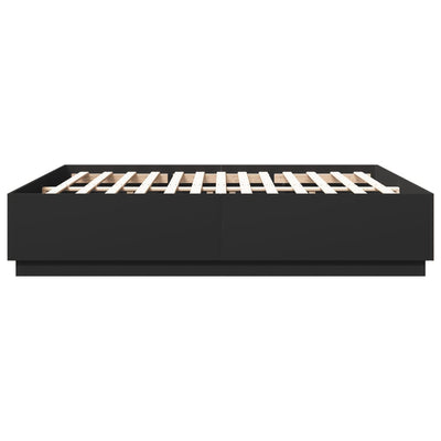 Sängynrunko LED-valoilla musta 180x200 cm tekninen puu