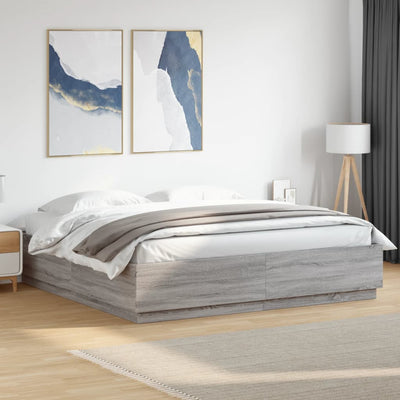 Sängynrunko LED-valoilla harmaa Sonoma 180x200 cm tekninen puu