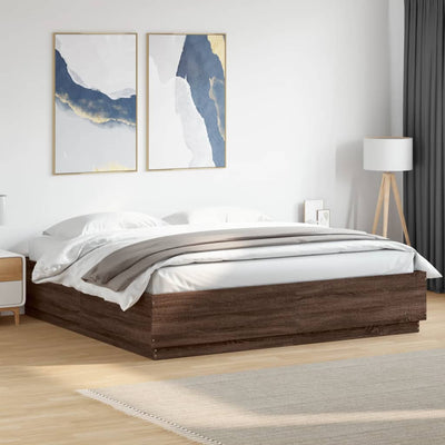 Sängynrunko LED-valoilla ruskea tammi 180x200 cm tekninen puu