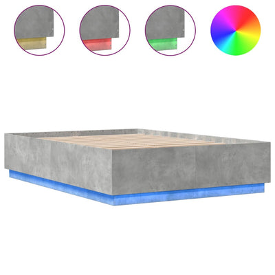 Sängynrunko LED-valoilla betoninharmaa 150x200 cm tekninen puu