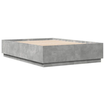 Sängynrunko LED-valoilla betoninharmaa 150x200 cm tekninen puu