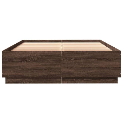 Sängynrunko LED-valoilla ruskea tammi 150x200 cm tekninen puu