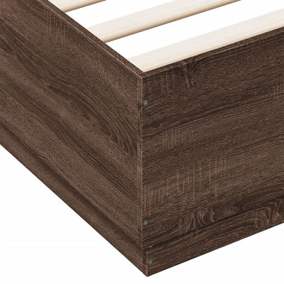 Sängynrunko LED-valoilla ruskea tammi 150x200 cm tekninen puu
