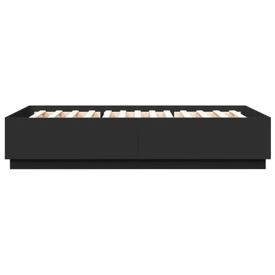 Sängynrunko LED-valoilla musta 120x200 cm tekninen puu