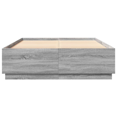 Sängynrunko LED-valoilla harmaa Sonoma 120x200 cm tekninen puu