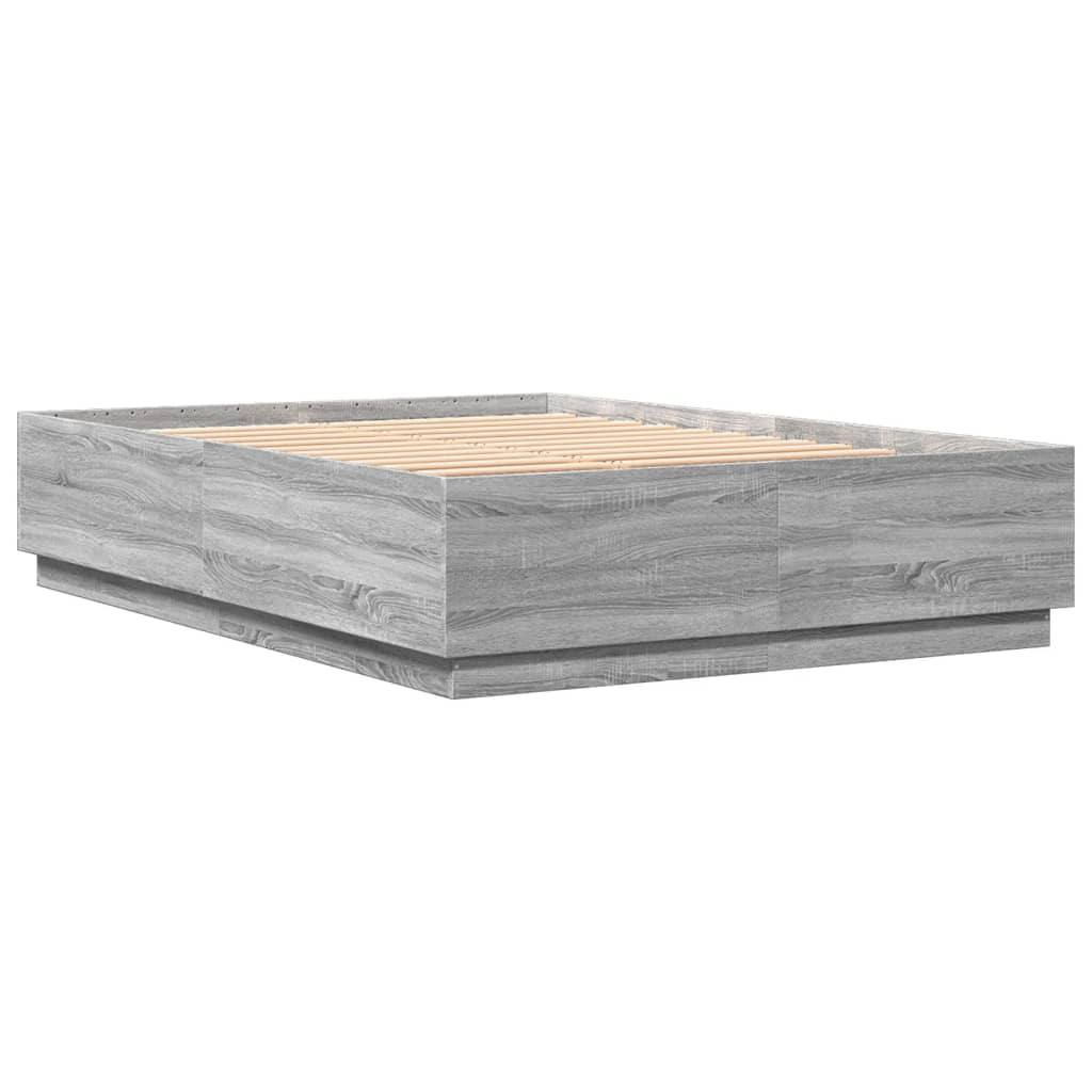 Harmaa sängynrunko led-valoilla Tonio 120x200cm (puinen)