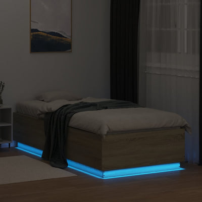 Sängynrunko LED-valoilla Sonoma tammi 100x200 cm tekninen puu