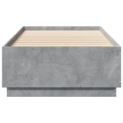 Sängynrunko LED-valoilla betoninharmaa 100x200 cm tekninen puu