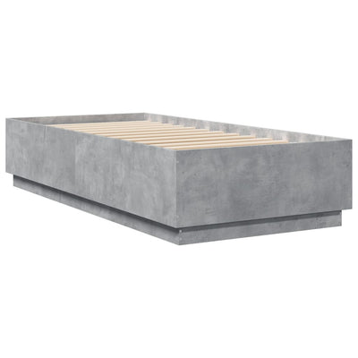 Sängynrunko LED-valoilla betoninharmaa 100x200 cm tekninen puu