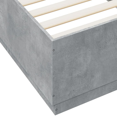 Sängynrunko LED-valoilla betoninharmaa 100x200 cm tekninen puu